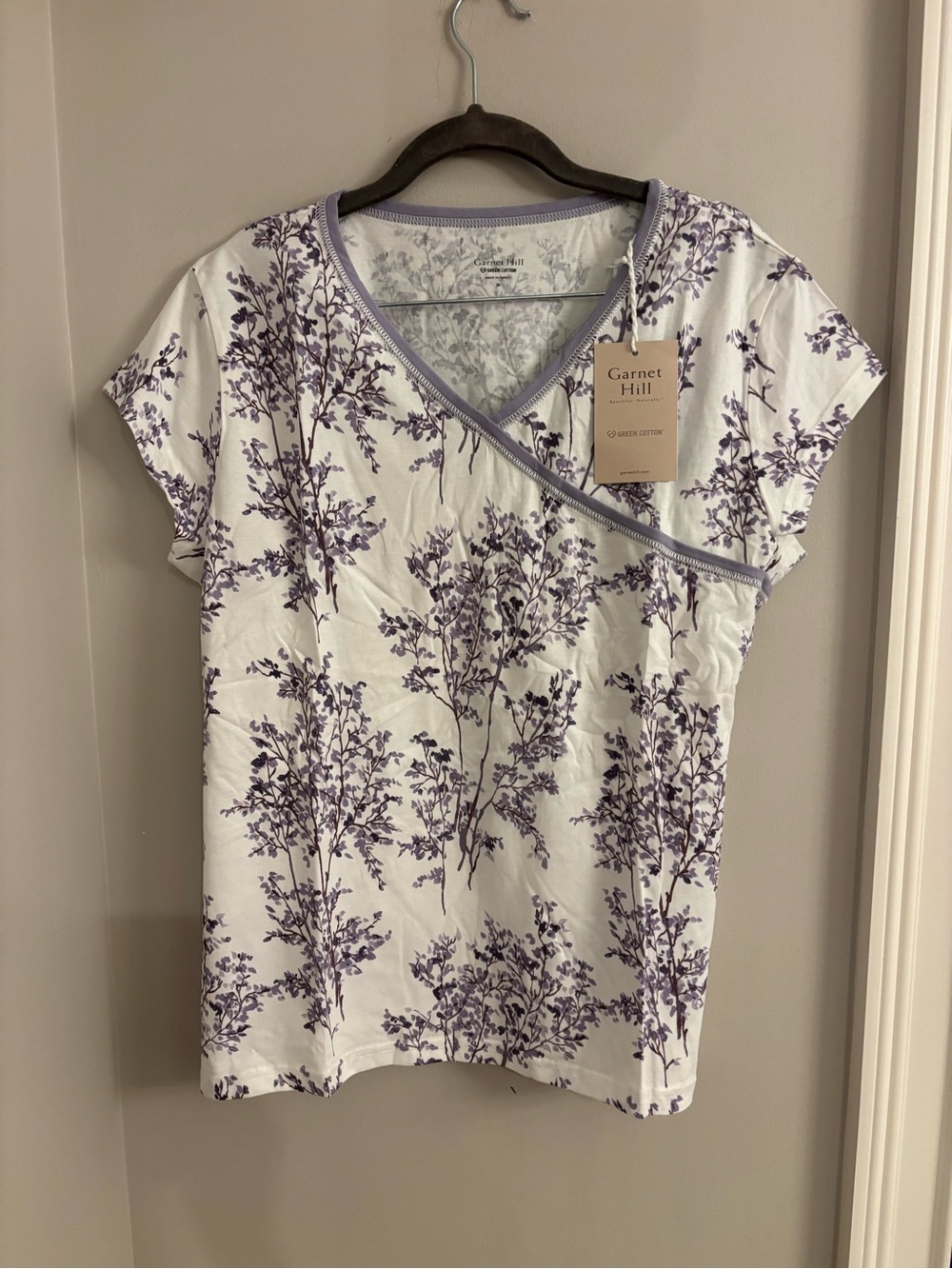 Garnet Hill White Pajama Set With Lavender Botanical Print